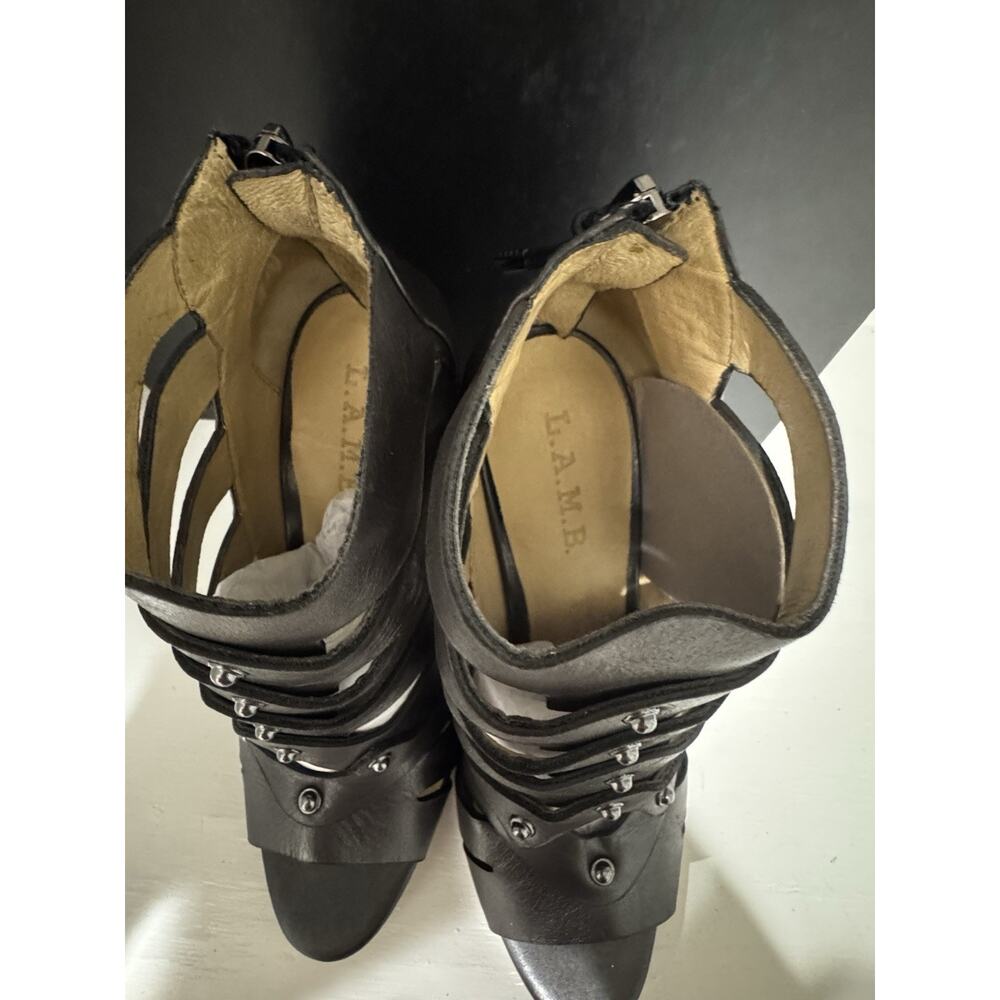 L.A.M.B. Gladiator‎ Studded Leather Heels Peep Toe Strappy Bronze - Picture 3 of 9